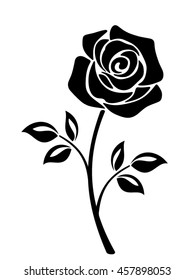 Vector black silhouette of a rose flower with stem isolated on a white background.