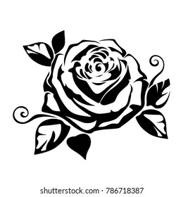 Vector black silhouette of a rose on a white background.