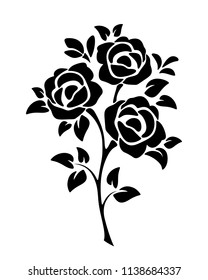 Vector black silhouette of roses isolated on a white background.