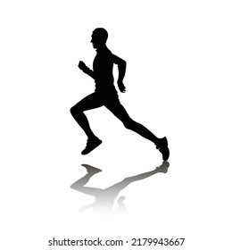 Vector Black Silhouette Runner Man Isolated on White Background. Sport Concept Silhouette Illustration. Running Man in Race. 