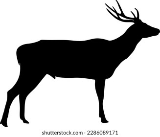 Vector black silhouette of a running deer isolated on white background.