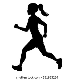 Vector Black Silhouette of Running Young Woman