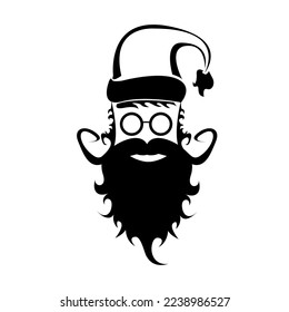 Vector black silhouette of Santa Claus with shadow isolated on white background. Santa Claus icon, print, badge and label design template. Funky christmas old man character with beard and mustache