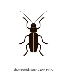 Vector black silhouette of a scarab beetle isolated on a white background.