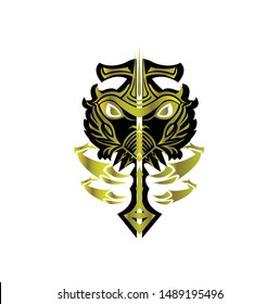 Vector black silhouette of a scarab beetle with insect tribal on a white background