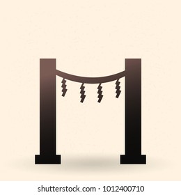 Vector Black Silhouette Shinto Torii Gate Icon with Shimenawa and Shides