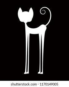 Vector black silhouette of a sitting cat. vector illustration