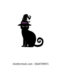 Silueta negra vectorial de un gato sentado. Mano dibujada de cuerdas. personajes de Halloween. Ilustración del vector