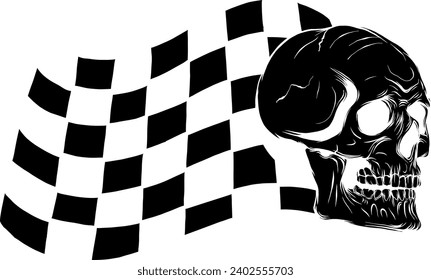 vector black silhouette of skull racing flag