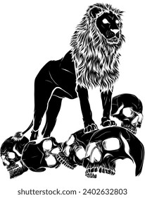 vector black silhouette of skulls under Lion