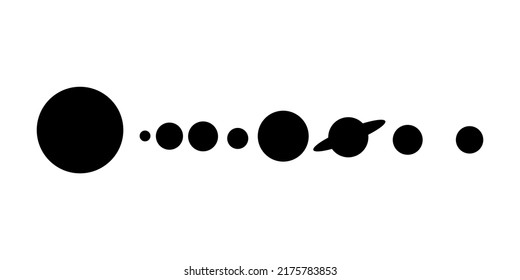 Vector black silhouette of the solar system in order.