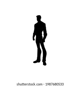 Vector black silhouette of a standing man with crossed arms isolated on white background