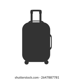 Vector black silhouette of a suitcase with handle and wheels, perfect for travel-themed projects. Simple and minimalist design.  