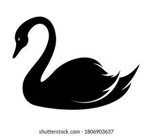 Vektorschwarze Silhouette eines Schwans einzeln auf weißem Hintergrund.