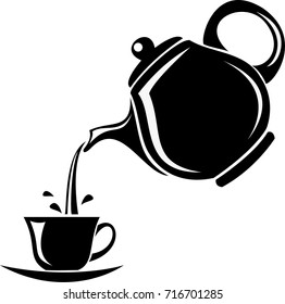 Vector - Black silhouette of teapot and cup illustration