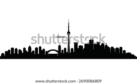 Vector Black Silhouette of Toronto Skyline with CN Tower