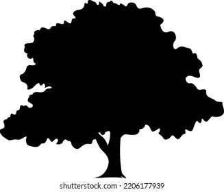 Vector black silhouette of a tree, flat design, nature.