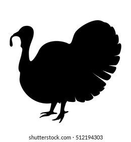 Vector black silhouette of a turkey isolated on a white background.