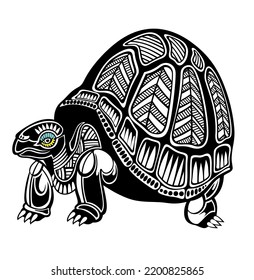 Vector black silhouette of a turtle isolated on a white background