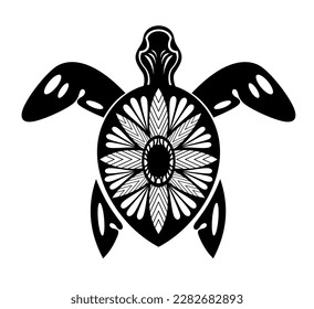 Vector black silhouette of a turtle isolated on a white background.