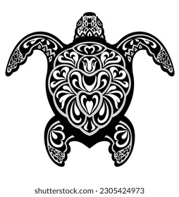 Vector black silhouette of a turtle isolated on a white background.
