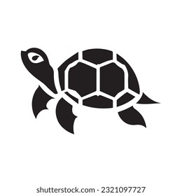Vector black silhouette of a turtle isolated on a white background.