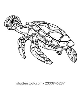 Vector black silhouette of a turtle isolated on a white background.