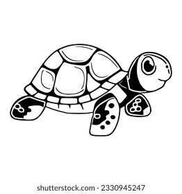 Vector black silhouette of a turtle isolated on a white background.