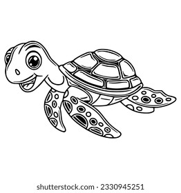 Vector black silhouette of a turtle isolated on a white background.