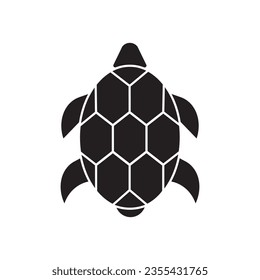 Vector black silhouette of a turtle isolated on a white background.
