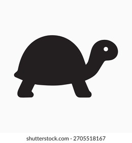 Vector black silhouette of a turtle isolated on a white background. Side view of a walking tortoise with a rounded shell. This minimalist flat design is perfect for logos, icons, nature-themed symbols