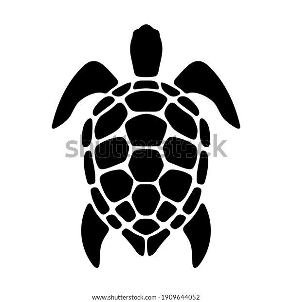 Vector black silhouette of a turtle isolated\
on a white background.