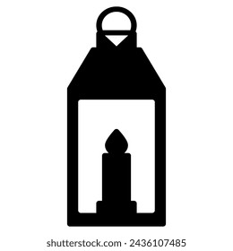 Vector Black silhouette Vintage Lantern Symbol Icon. Illustration of a hanging candle lantern or antique kerosene lamp