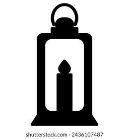 Icono de símbolo de linterna vintage de silueta negra. Ilustración de una lámpara de vela colgante o lámpara de queroseno antigua
