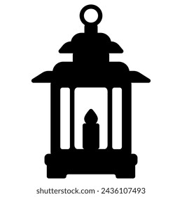 Vector Black silhouette Vintage Lantern Symbol Icon. Illustration of a hanging candle lantern or antique kerosene lamp