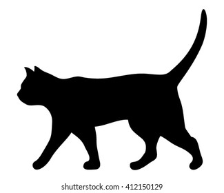 Vector black silhouette of a walking cat.