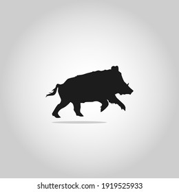 Vector black silhouette of the wild boar isolated on white background