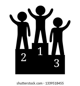 Vector Black Silhouette of Winners on Podium. Humans on Pedestal isolated on white background. First, Second, Third Places. Vector illustration for Your Design.