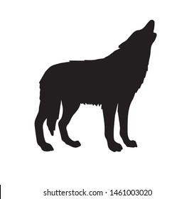 Vector black silhouette of wolf howling isolated on white background