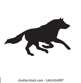 Vector black silhouette of wolf running isolated on white background