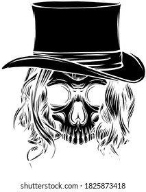 Vector black silhouette woman skull pimp illustration design