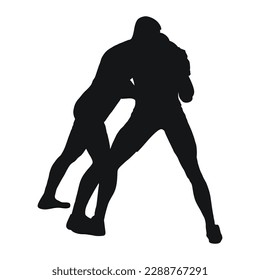 Vektor schwarze Silhouette eines Wrestler-Athleten im Ringen, Duell, Kampf, Kampf, Kampf, Kampf. Greco Roman, Freestyle-Ringen, Kampfkunst, Sportler.