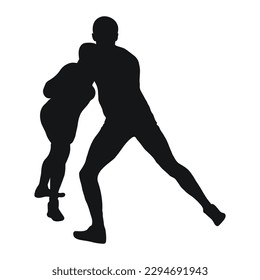 Vektor schwarze Silhouette eines Wrestler-Athleten im Ringen, Duell, Kampf, Kampf, Kampf, Kampf. Greco Roman, Freestyle-Ringen, Kampfkunst, Sportler.