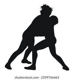 Vektorschwarze Silhouette eines Ringers. Ringen, Duell, Kampf, Kampf, Kampf. Greco Roman, Freestyle, Kollegium, Gelehrter, Amateurringer