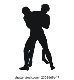 Vektorschwarze Silhouette eines Ringers. Ringen, Duell, Kampf, Kampf, Kampf. Greco Roman, Freestyle, Kollegium, Gelehrter, Amateurringer