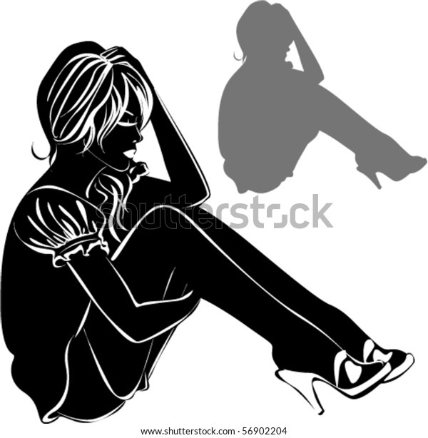Download Vector Black Silhouettes Beautiful Woman Sitting Stock ...