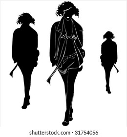Vector black silhouettes of beautiful womans on white background
