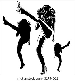 Vector black silhouettes of beautiful womans on white background