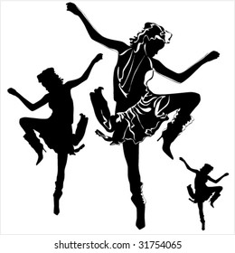Vector black silhouettes of beautiful womans on white background