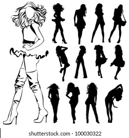 Vector black silhouettes beautiful women on stock vector royalty free